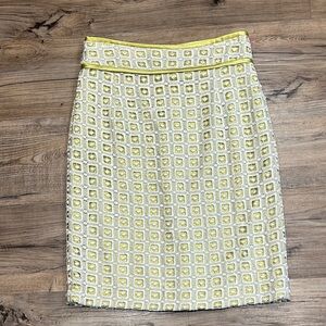 ANTONIO MELANI Yellow/Green  with Cream Geometric Design Overlay Skirt